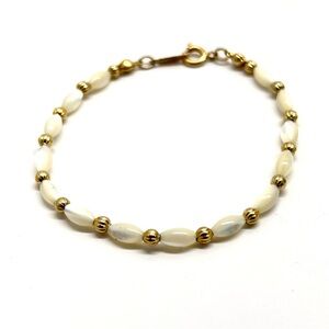 Avon Signed White Mother of Pearl Women Jewelry Gold Tone Bangle 6.75” Bracelet